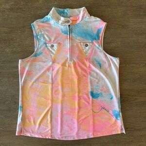 Jamie Sadock Women's Golf Sleeveless Top-Lava Print in Yum Yum Neon Pastel-Sz Lg